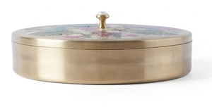 Conteneur à épices artisanal en laiton de qualité supérieure avec couvercle, design paon émaillé à la main, articles de cuisine de luxe - Product Image 3