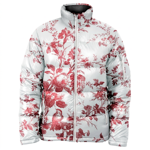 Floral Printed Quilted <b>Jacket</b> Women's Winter Stand Collar Full Sleeve Zipper Closure Polyester Wadding Regular Length - Product Image 1