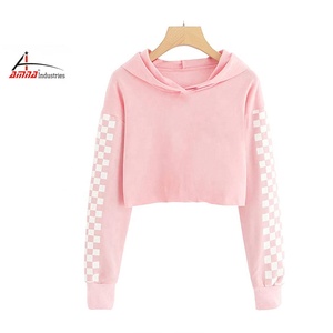 เสื้อครอปใส่วิ่งสำหรับผู้หญิง,เสื้อสเวตเตอร์คอตตอนผ้าฟรีซเชือกรูดปักลายเสื้อครอปมีฮู้ดทรงพลัสไซส์ใหม่ - Product Image 1