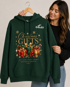 SALEH ENTERPRISES Sweat-shirt à capuche en polaire vert pour homme, imprimé Noël, avec motif cadeau et logo au dos - Product Image 3