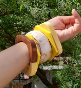 Handmade Eco Friendly <b>Resin</b> Jewelry <b>Sculpture</b> Round with Yellow and Wood Accents for Collectible Display Christmas New Year - Product Image 6