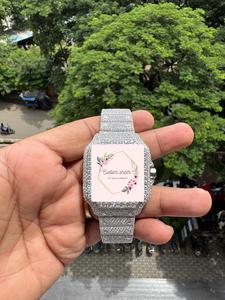 Montre Homme Personnalisée Éclat Scintillant en Acier Inoxydable Carré, Entièrement Sertie de Moissanite et Diamants, Style Hip-Hop, Affichage Analogique - Product Image 4