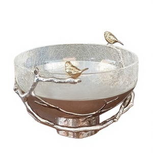 Bol design en forme d'oiseau volant plaqué or, support en aluminium, matériau en verre, bol de décoration pour hôtel et maison - Product Image 1
