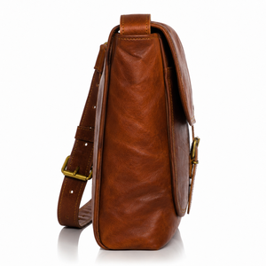 Sac bandoulière vintage en cuir marron avec poche avant, boucle en laiton, sangle réglable, pour le bureau, les voyages, l'université, l'usage quotidien - Product Image 2