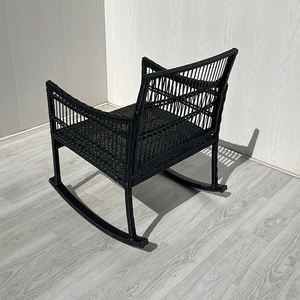 RK00065 Modern Style High Quality 3pcs <b>Outdoor</b> Garden <b>Furniture</b> Set Wicker Rocking Chair Steel Frame Tempered Glass Living Room - Product Image 4