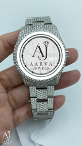 AARVA JEWELS นาฬิกาข้อมือสตรีสแตนเลสสตีลสุดหรู 38 มม. หน้าปัดแซฟไฟร์คริสตัล มิโยตะ ควอตซ์ ไดมอนด์ โมอิสซาไนต์ ขอบหน้าปัดแบบพับได้ - Product Image 5