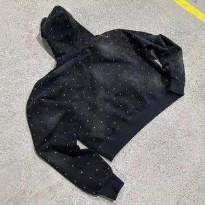 Custom Diamond <b>Rhinestone</b> <b>Jacket</b> Man Streetwear Vintage Oversized Baggy Applique Patch Zip Acid Wash Hoodie Breathable - Product Image 4