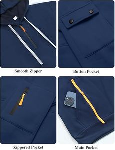 Sweat-shirts à capuche pour hommes, à fermeture éclair quart, manches longues, avec cordon de serrage, style sport décontracté, avec poches - Product Image 5