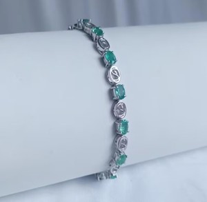Natural Emerald Stone Charm <b>Bracelet</b> for Women Sterling Silver Gold Plated Luxury <b>Gemstone</b> Wedding May Birthstone Gift - Product Image 2