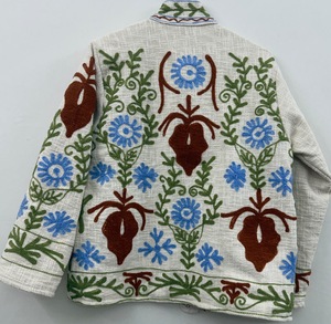 Hand Embroidered Cotton Knitted Bomber <b>Jacket</b> <b>Women</b> Floral Pattern Open Stitch Full Sleeve Quick Dry Winter Autumn <b>Spring</b> Stand - Product Image 3