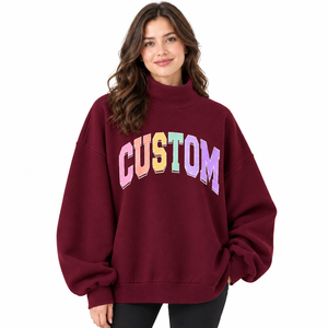 Pull-over pour femme à col montant, coupe oversize, design personnalisé sur le devant, respirant, confortable et douillet, idéal pour l'hiver, à prix abordable. - Product Image 5