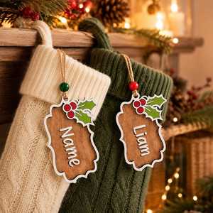 Adorno Navideño de Madera, Etiqueta con Nombre Personalizada, Decoración Rústica para las Fiestas, Forma Irregular, Decoración para Colgar en la Pared Cortada con Láser - Product Image 4