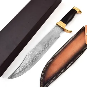 Couteau de chasse Bowie professionnel en acier carbone Damas forgé à la main et gravé, 7 pouces, tranchant comme une lame de rasoir, service OEM, manche en corne, ambidextre - Product Image 1