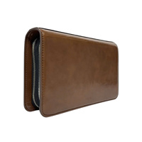 Dompet Kulit Mikrofiber Coklat Mengkilap Mewah Beena, Minimalis, Panjang, Resleting Ganda, Tahan Air, Banyak Slot Kartu