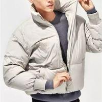 Veste matelassée pour homme, gris clair, col montant, coupe-vent, rembourrage épais en polyester, fermeture éclair, coupe classique, hiver, décontractée