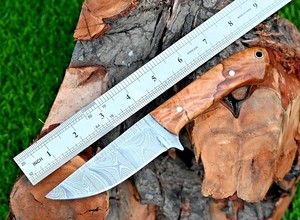 Couteau à lame fixe en acier Damas OEM, pointe tombante, lame droite, manche en bois d'olivier, pour camping, survie, chasse, conception ergonomique à lame pleine - Product Image 2