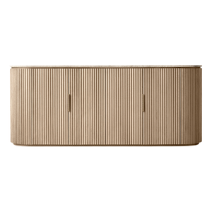 Aparador Elegante de Madera de Teca Sólida con Cubierta de Mármol, Frente Acanalado y Diseño Curvo, Mueble de Almacenamiento Premium para Sala de Estar - Product Image 1