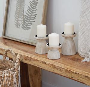 Ensemble de 3 bougeoirs décoratifs en bois pour table, style rustique élégant, décoration intérieure au meilleur prix - Product Image 1