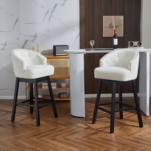 Ensemble de 2 tabourets de comptoir pivotants de 33,25 po, rembourrés, avec dossier et repose-pieds, structure en bois de caoutchouc massif, hauteur de comptoir - Product Image 3