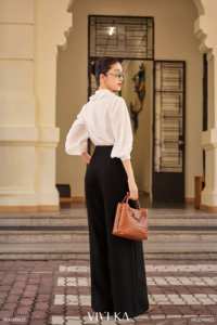กางเกงขายาวทรงตรงเอวสูงสีดำสำหรับผู้หญิง ผ้าโพลีเอสเตอร์ผสมสแปนเด็กซ์ สไตล์ออฟฟิศ รุ่น OWEN - Product Image 3