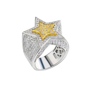 Bague Statement Étoile de Luxe en Argent Sterling 925 avec Moissanite et Diamant, Détail Bicolore et Design Pierre Scintillante pour la Vente en Gros - Product Image 1
