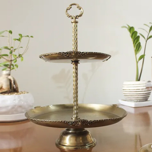 Highest Quality Silver Plated <b>Cake</b> Stand With Golden Floral Design For Party <b>Decor</b> Elegant Metal Dessert Serving Platter - Product Image 3