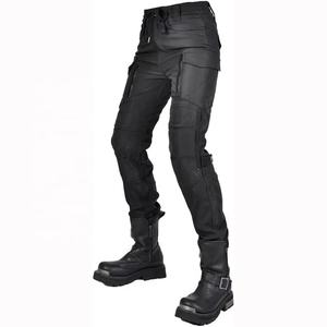 Pantalon de moto noir uni pour homme avec fermetures éclair, protections renforcées aux genoux, équipement de sécurité pour la conduite - Product Image 2