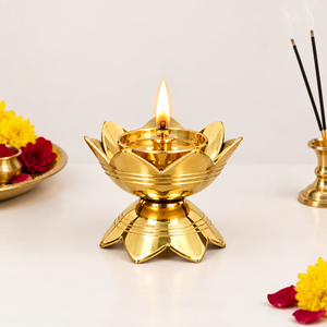 Handcrafted <b>Lotus</b> Flower Brass Diya Layered Petal Brass Oil <b>Lamp</b> Traditional <b>Lotus</b> Shaped Deepam for Home Temple Pooja Decor - Product Image 3