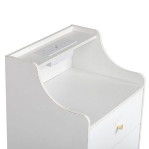 Comodino in Truciolato Bianco con 2 Cassetti, 1 Stazione di Ricarica Wireless, Maniglia Affusolata Dorata, 45x35x63cm, Set da 2 - Product Image 6