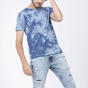 <b>Men's</b> <b>Tie</b>-Dye Short Sleeve T-Shirt O-Neck Regular Fit Cotton Jersey Casual Style <b>Blue</b> Patterned Top - Product Image 1