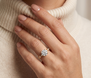 Bague de fiançailles solitaire en moissanite de luxe 2 carats, taille ronde, en or 14K, avec pierres d'accentuation serties clos, personnalisable OEM ODM, bijoux fins - Product Image 3