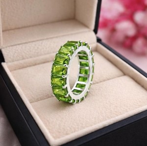 <b>Peridot</b> Zircon Band <b>Ring</b> 925 Sterling Silver White Gold Plated August Birthstone Green Gemstone Stackable Wedding Gift for Women - Product Image 4