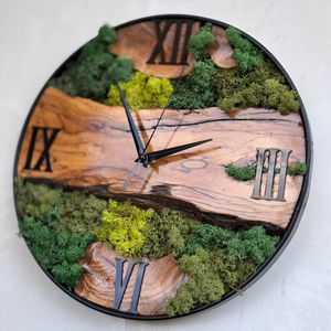 Handmade Wooden <b>Wall</b> <b>Clock</b> with Moss Rustic Home Decor Luxury Wood & Moss <b>Designer</b> <b>Wall</b> <b>Clock</b> - Product Image 1