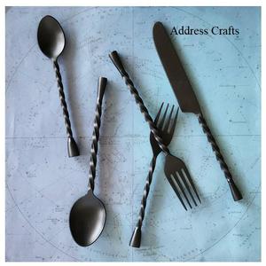 Ensemble de couverts de restaurant modernes en acier inoxydable noir plaqué avec manche, couteau, cuillère, fourchette, vaisselle, couverts de table - Product Image 6