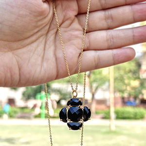 Wholesale fashion jewelry checker cut black onyx prong set pendant <b>necklace</b> <b>solid</b> brass 18k gold plated women statement <b>necklace</b> - Product Image 4