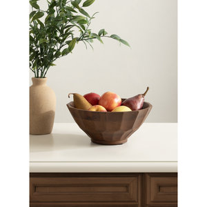 Cesta de madera artesanal con asas recortadas, frutero decorativo de resina a rayas - Product Image 5