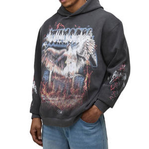 Sweat à capuche graphique pour homme en molleton de coton délavé, coupe décontractée, style streetwear, avec motif avant, pour la fabrication OEM et les marques privées - Product Image 1