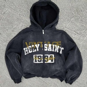 Custom Plus Size High Quality Vintage Acid Washed Cotton DTG Streetwear <b>Zip</b> <b>up</b> Luxury Men's Hoodie - Product Image 1