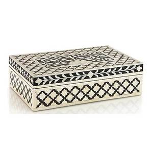 Caja de Madera para Joyas, Rectangular, con Diseño Azul y Blanco, para Guardar Collares, Anillos y Cosméticos, Ideal para Navidad - Product Image 4