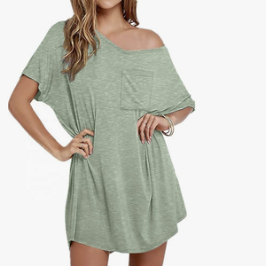 T-shirt femme robe longue robe t-shirt coton femme col V sommeil léger t-shirt décontracté robe - Product Image 1