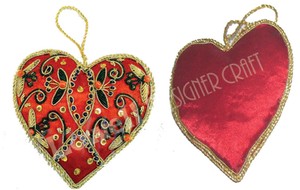 Adorno Colgante para Árbol de Navidad Hecho a Mano, Diseño Único, Bordado Zari, Cuentas, Forma de Corazón, Decoración Navideña, Proveedor Confiable - Product Image 3