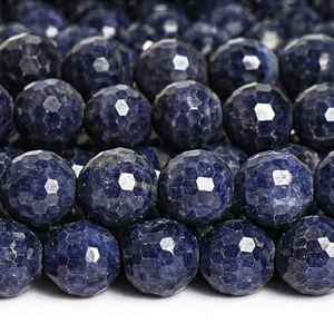 Perles de saphir naturel authentique, bleu foncé, micro-facettées, rondes, en vrac, pour la création de bijoux, bracelets - Product Image 1
