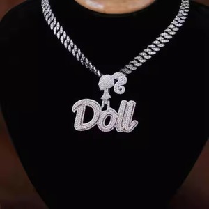 Luxury Iced Out Hip Hop Name Letter Pendant Custom 925 Sterling Cuban Link <b>Chain</b> Pendant Necklace For Men's <b>Rapper</b> Bling Pendant - Product Image 1