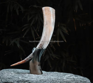 ฮอร์นเครื่องดื่มไวกิ้งแบบตั้งขัดเงาแกะสลักสไตล์สัตว์งานฝีมือธรรมชาติสำหรับงานแต่งงานบ้านหัตถกรรมตกแต่ง - Product Image 2