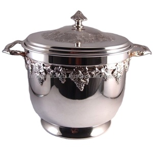 Cubo de hielo plateado Enfriador de vino vintage con asa y portabotellas Cubo de hielo de fiesta ecológico - Product Image 2