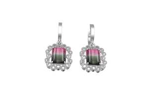 Boucles d'oreilles pendantes en tourmaline pastèque or 14 carats, taille émeraude, bijoux fins de luxe, élégantes, cadeau pour femme - Product Image 2
