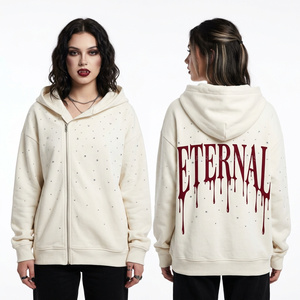 Red Acid Wash Distressed Hoodie Women Raw Hem Bat Wing <b>Back</b> Graphic Print Cropped Streetwear Pullover Sweatshirt Manufacturer - Product Image 5