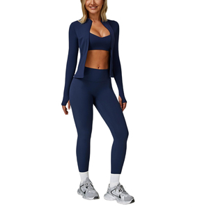 Ensembles de yoga personnalisés à séchage rapide, couleurs variées, respirants, doux et durables pour femmes, taille mi-haute, 3 pièces, en Spandex/Nylon, col rond, pour la gym et le fitness. - Product Image 1