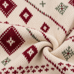 Pull de Noël personnalisé pour homme, col rond, tricot jacquard géométrique ivoire bordeaux, pull d'hiver, vente en gros OEM - Product Image 6