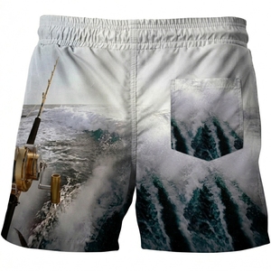 Shorts de bain décontractés pour hommes, bleu marine, imprimé floral, avec cordon de serrage - Product Image 5